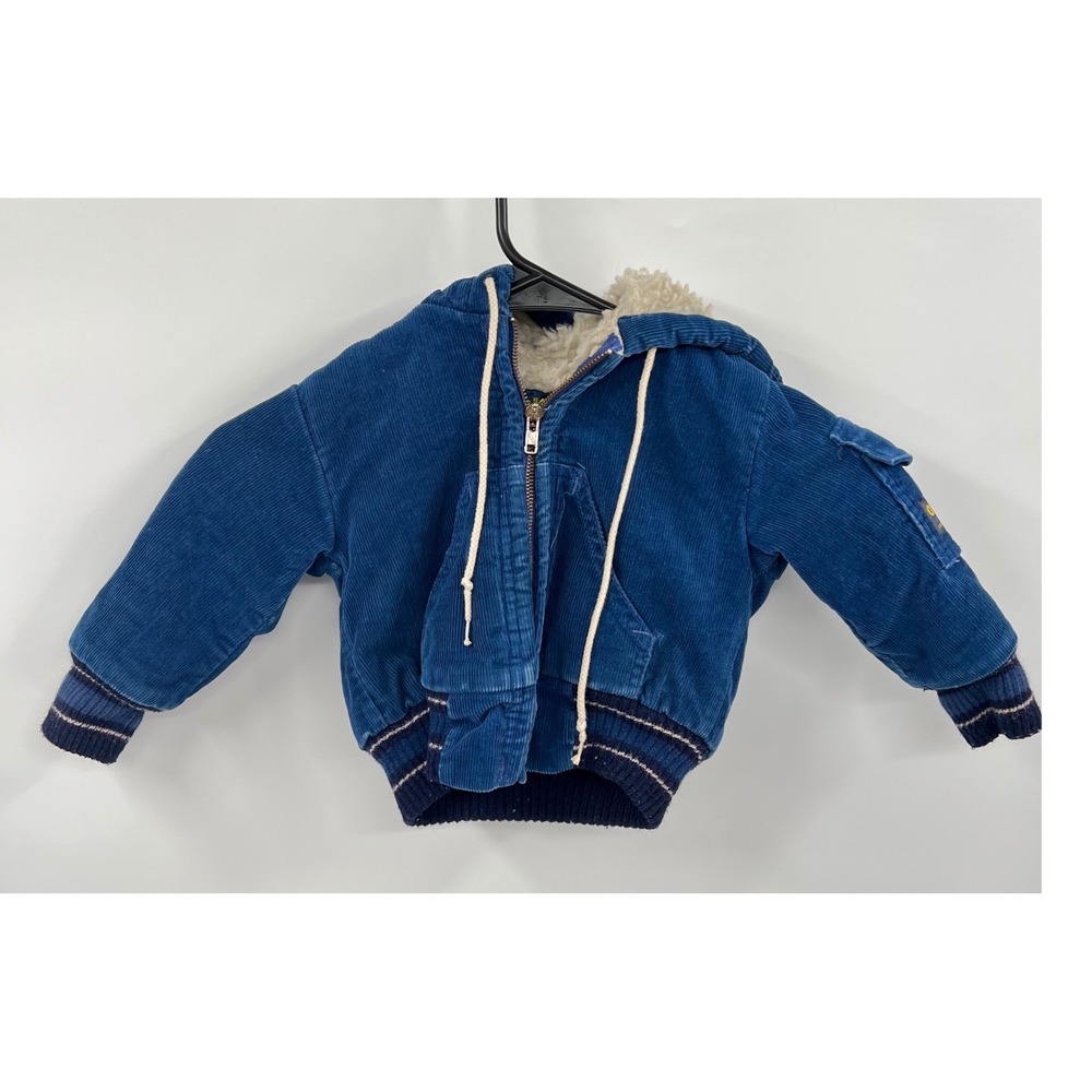 OshKosh B'gosh 2T Corduroy Bomber Jacket Toddler Blue Sherpa Lined Hooded